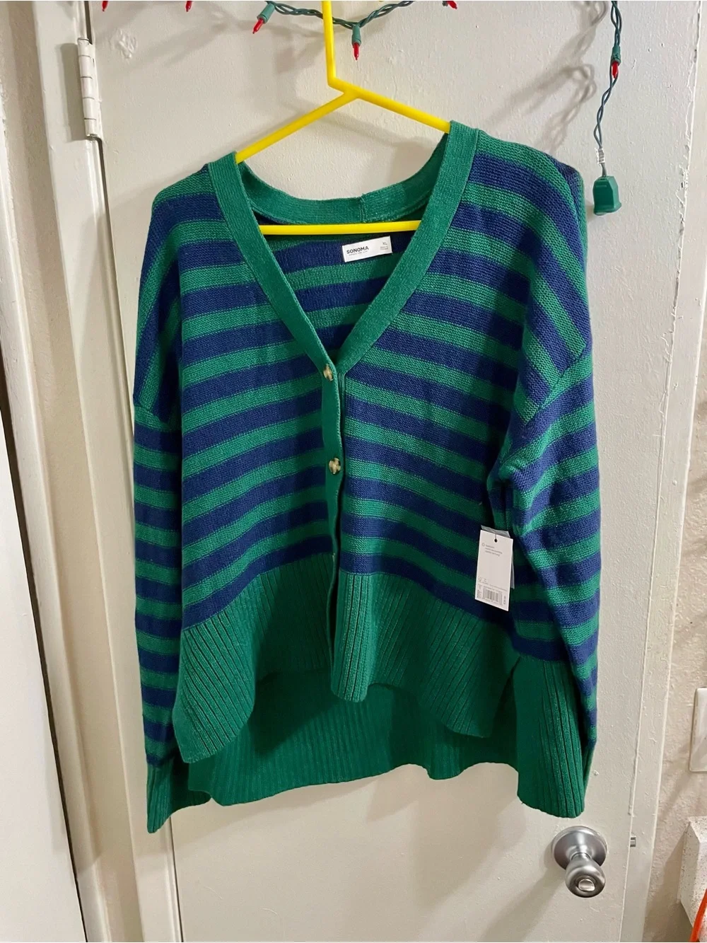 Sonoma Goods For Life Striped Button Cardigan Sweater Navy Green Knit XL NWT